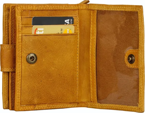 Vista 5 de FINELAER Cartera de cuero de diseñador para mujer, Mostaza, Minimalista