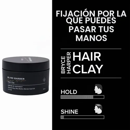 Vista 3 de Blind Barber Bryce Harper - Arcilla para el cabello, pomada de arcilla mate para hombres, fijación media a fuerte, infundida con caolín, manteca