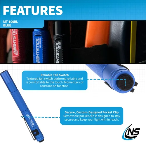 Vista 4 de Nightstick MT-100BL Mini-TAC Linterna LED de Metal - 2 AAA, 5.4 in (137 mm), Azul