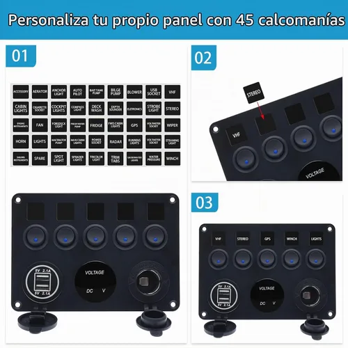 Vista 5 de KAOLALI Panel de interruptores de palanca de 5 bandas, panel de interruptores marinos automotrices, panel de interruptores impermeable de 12 V