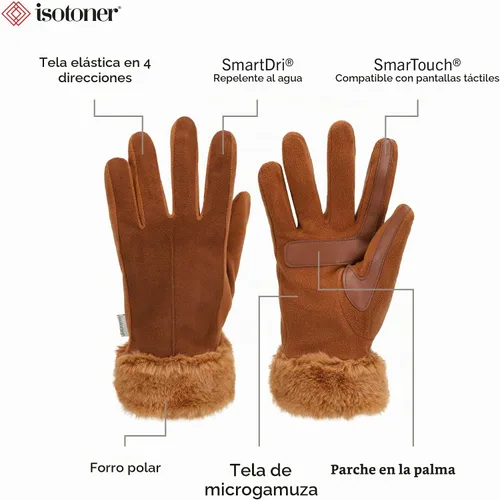 Vista 2 de isotoner Women's Water Repellent Touchscreen Stretch Mya Faux Fur Cuff Gloves Coñac