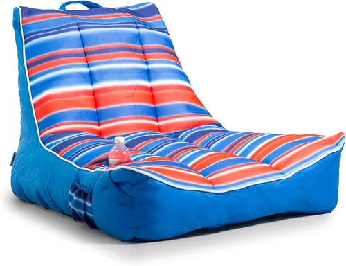 Vista 25 de Big Joe flotador Captain's Caddie sin necesidad de inflar para piscina con portavasos, hibisco tropical y aqua de doble lado con malla, tela