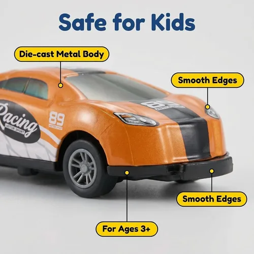 Vista 6 de 8 autos de juguete de carreras de tracción hacia atrás, autos de metal para saltar a troquel para niños de 3 a 6 años, no necesitan baterías, auto