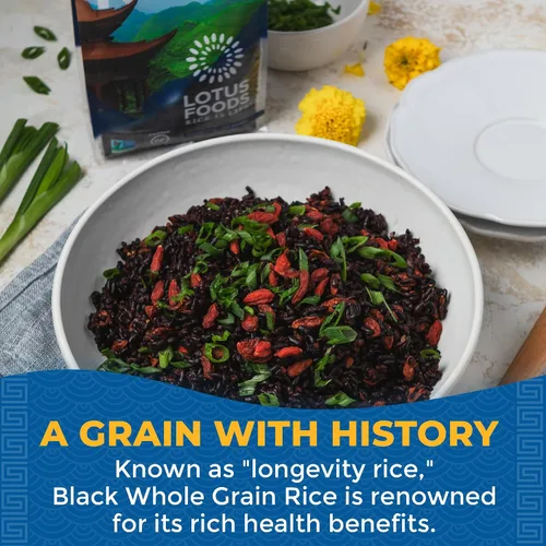 Vista 2 de Lotus Foods Heirloom Forbidden Rice - Arroz negro, arroz morado, arroz negro a granel, arroz tradicional sin gluten, grano entero, sin OMG, vegano