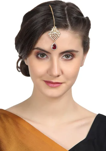 Vista 7 de Touchstone Mughal Jali Collection, Gargantilla de tono dorado, de India, Mughal, Bollywood, diamante blanco, set de gargantilla para mujer