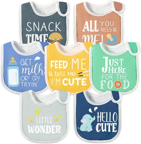 Vista 12 de 7 Piezas Baberos de Bebé de Algodón Impermeables con Cierre de Velcro Babero para Recién Nacido Recuerdo Regalo de Bebé para Babear Alimentación