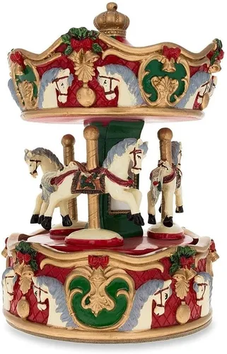 Vista 6 de Figura musical animada de carrusel de Navidad - Caja de música giratoria de caballo