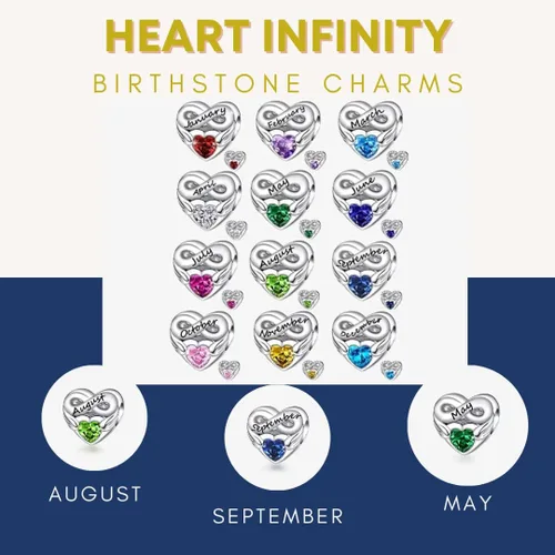 Vista 3 de Dije de corazón infinito de septiembre, dije de corazón de dos lados de plata de ley, regalo de cumpleaños de Navidad, dije para pulsera y collar