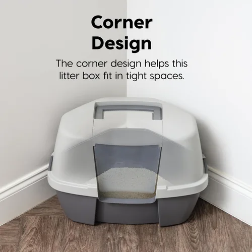 Vista 3 de IRIS USA Gabinete de caja de arena esquinera para gatos con pala, caja de arena pequeña para gatos con tapa, gabinete de caja de arena de esquina