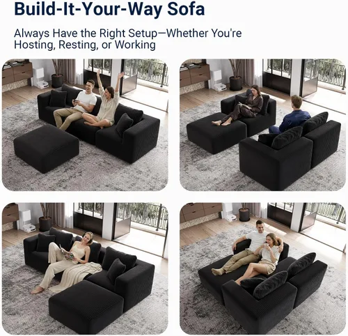 Vista 3 de Avenco Sofá seccional modular de 6 asientos de 141 pulgadas, tela de pana Negro