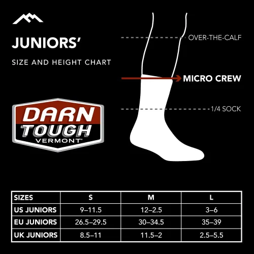 Vista 3 de Darn Tough Jr. Sal Micro Crew - Calcetines de senderismo ligeros con cojín para niños (estilo 3043)