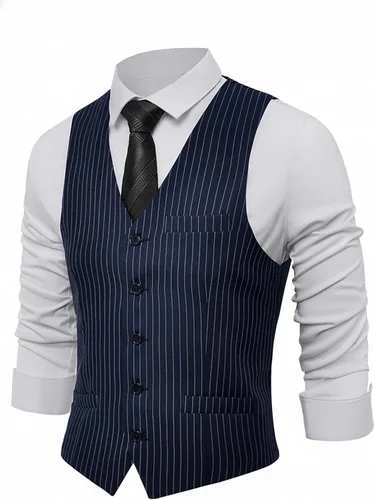 Vista 9 de BABEYOND Chaleco de traje para hombre, chaleco ajustado, chaleco de vestir de negocios para traje de esmoquin Rayas negras