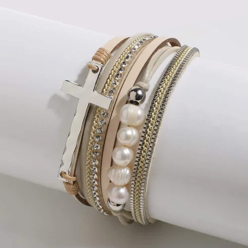 Vista 3 de Vercret - Pulsera de cuero para mujer, pulsera para niña de varias capas, ideal como regalo para mujer, hermana mayor, mamá, etc.