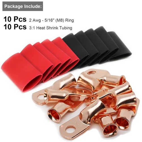 Vista 94 de TKDMR - Kit de 264 piezas de extremos de cable de batería, 132 piezas de terminales de anillo de lengüetas de cable de cobre resistentes AWG 8 6 4 2