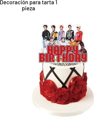 Vista 4 de Mercancía de Stray Kids, decoración de fiesta de 5 estrellas, incluye pancartas de feliz cumpleaños, adornos para pasteles, adornos para magdalenas