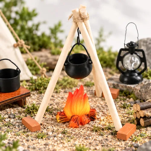 Vista 8 de Accesorios de camping a escala 1:12, casa de muñecas en miniatura, fogata