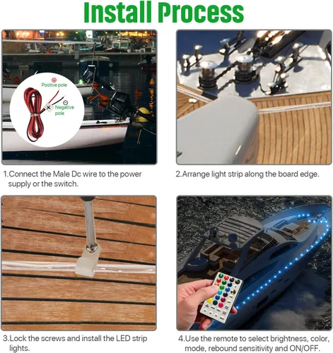 Vista 6 de Tira de luces LED para barco, luces de barco de control remoto de 16.4 pies, 16 cambios de color, luz interior de barco impermeable, luz de cubierta