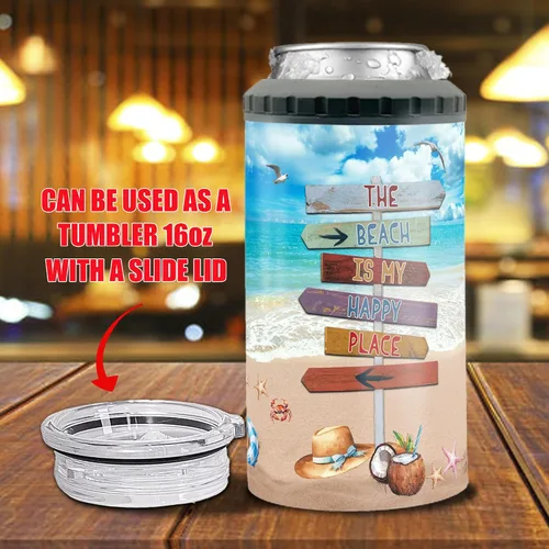 Vista 3 de Dorris A Day At The Beach Restore The Soul Can - Vaso enfriador de latas con nombre personalizado 4 en 1 con aislamiento de 16 onzas con tapa, Playa
