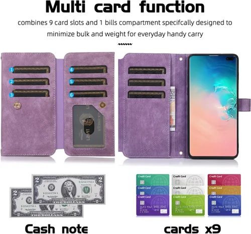 Vista 6 de Funda tipo cartera cruzada para Samsung Galaxy S10 con ranuras para tarjetas de piel sintética, función atril, cierre magnético, con cierre