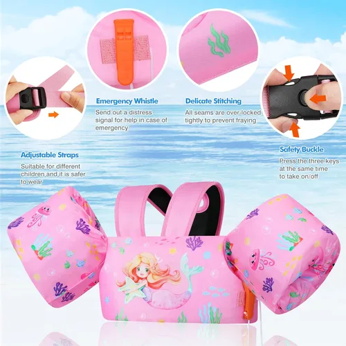 Vista 3 de Moko Banda de natación para niños de 20-30-50 libras, bonito chaleco de natación de dibujos animados para niños pequeños, flotadores de piscina