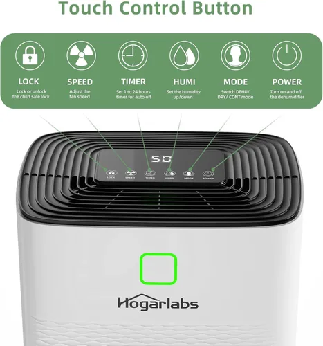 Vista 4 de HOGARLABS Deshumidificadores de 30 pintas para el hogar y sótanos, con 3 modos de funcionamiento, protección contra desbordamiento y apagado
