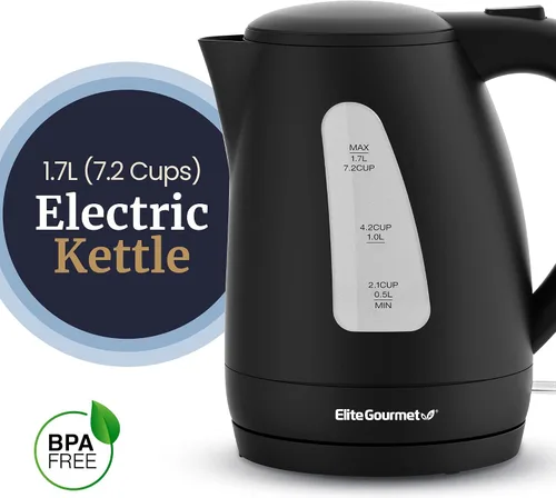 Vista 5 de Elite Gourmet EKT8690X - Tetera eléctrica de 1.7 L, 1500 W, calentador de agua caliente, sin BPA, hervir rápido, ventana de nivel de agua y apagado