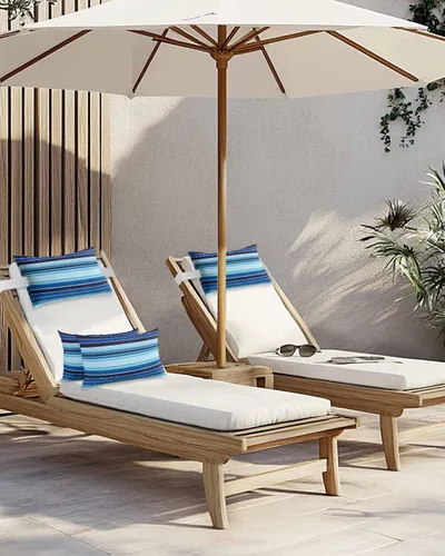 Vista 4 de Almohada reclinable para la cabeza con relleno, almohadas coloridas de estilo mexicano a rayas azul claro con correa ajustable, almohadas de patio
