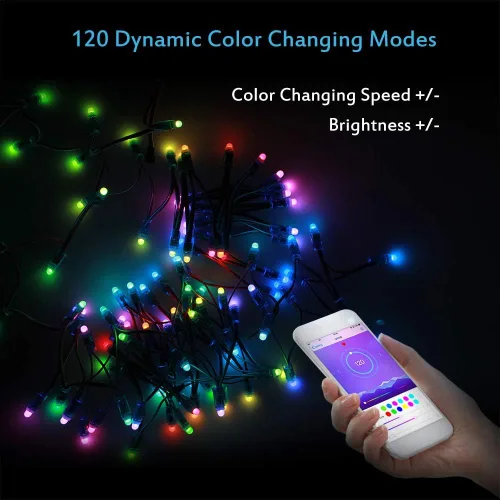 Vista 2 de ALITOVE WS2811 - Tira de luces LED de píxeles de 12 V, control de aplicación Bluetooth, 23 pies, 100 LED direccionables de color de ensueño, píxeles