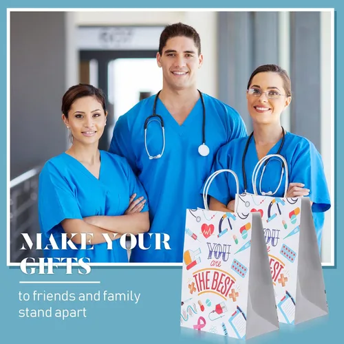 Vista 6 de Zonon 24 bolsas de regalo para enfermeras grandes a granel, bolsas de agradecimiento para enfermeras de 10.6 x 8.3 x 4.3 pulgadas para RN CNA LPN