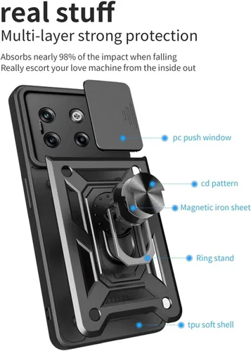 Vista 3 de Funda para OnePlus 10T 5G, Oneplus Ace Pro 5G, TPU + PC de grado militar, [soporte integrado] diseño de doble capa funda de protección resistente