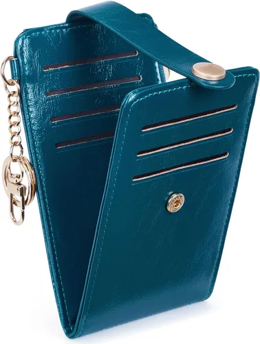 Vista 7 de POIUGOYA Billetera delgada para mujer, con bloqueo RFID, plegable, tarjetero con cremallera y bolsillo para monedas, ventana para identificación