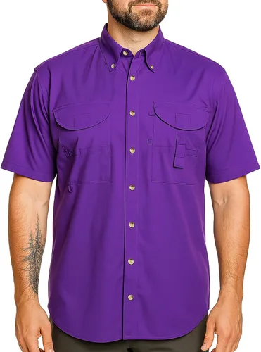 Vista 20 de Camisa de manga corta con botones de pesca para hombre, transpirable, para exteriores, casual, ligera