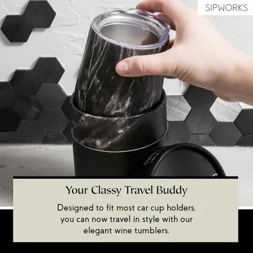 Vista 7 de Sipworks Vaso de vino con tapa, vaso de vino aislado de acero inoxidable de 12 onzas, portátil, resistente a derrames, sin tallo, copa de vino
