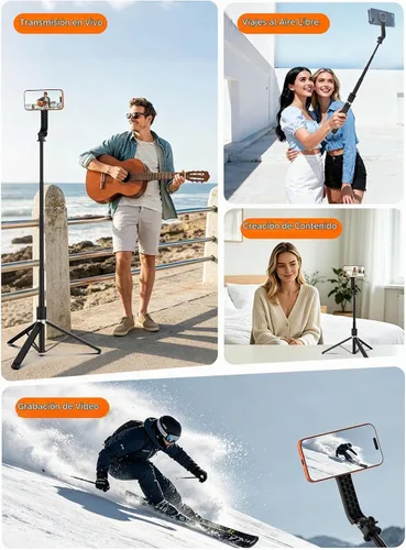 Vista 15 de Trípode para teléfono y palo para selfie, trípode extensible todo en uno de aluminio de 74.8 in para smartphone Negro
