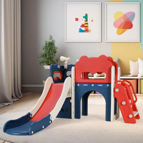 Vista 6 de MAMIZO Tobogán grande 8 en 1 para niños pequeños, tobogán en forma de L con pendiente larga, juego de escalador para bebés con escalones cerrados