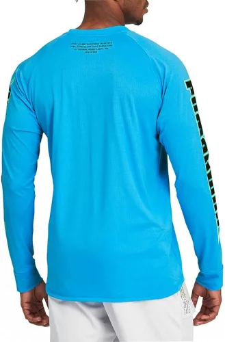 Vista 2 de PUMA Camiseta de manga cuello redondo para hombre Train First Mile Xtreme casual, color azul, Azul Patchwork