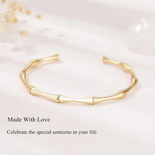 Vista 6 de GIEIWIW Gold Plated Bangle Bracelets for Women Adjustable Charm Bracelets Cute Bamboo Design Gold Bracelet for Women and Girls