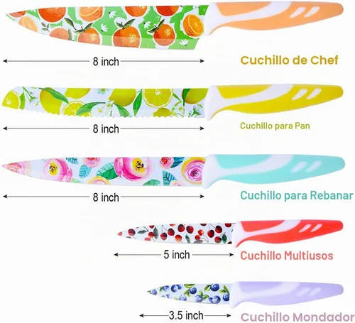 Vista 6 de UPTRUST Juego de cuchillos de cocina de acero inoxidable de 10 piezas, revestimiento antiadherente con 5 cuchillas protectoras, cuchillos de frutas