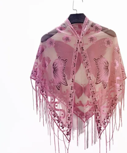 Vista 6 de Chales y envolturas elegantes con estampado de mariposas para vestidos de noche, chal triangular, chal con flecos, capa de noche