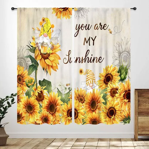Vista 16 de Cortinas infantiles de abejas, cortinas de campo de primavera de acuarela de girasoles florales de nido de abeja, adorables abejas, cortinas