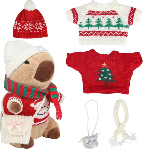 Vista 9 de Capybara - Lindo peluche de peluche para niños y niñas, juego de 10 piezas, 9 prendas y accesorios, juguete de peluche Kawaii, peluche suave