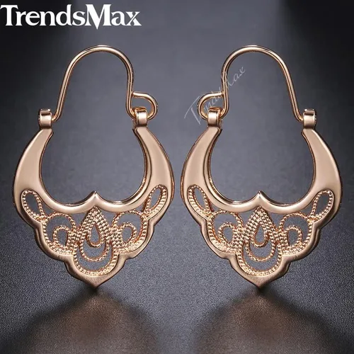 Vista 3 de 2024 New 585 Rose Gold Color Earrings For Women Girls Hollow Flower Pattern Luxury Wedding Earring Fashion Jewelry Valentines Gifts Fashion