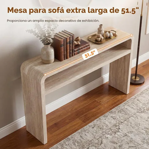 Vista 7 de Hyfirm Mesa consola de madera estilo travertino con estante de Beige
