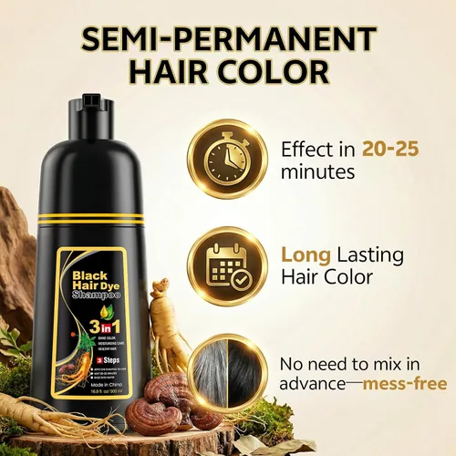 Vista 6 de JUANCHI - Champú negro para teñir el cabello 3 en 1, champú negro tinte para el cabello para cobertura de canas, color de cabello para mujeres