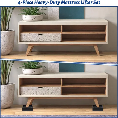 Vista 5 de Paquete de 4 elevadores rectangulares para cama de 3 pulgadas, bloques elevadores de escritorio en forma de L, resistentes y ajustables, para cama