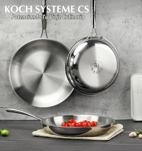 Vista 9 de KOCH SYSTEME CS Sartén de acero inoxidable de 12 pulgadas, sartén de acero inoxidable de tres capas con mango resistente al calor, sartén no tóxica