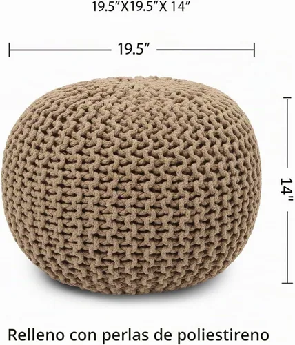Vista 3 de REDEARTH - Puf otomano con cubierta tejida en puntada de cable 100% Cotton, 19.5"x19.5"x14"; Doubles as Footstool, Foot Rest; Great for Living