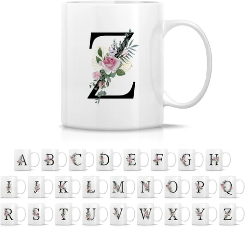 Vista 18 de Retreez Ramo botánico floral inicial A-Z con monograma, taza con monograma de cerámica de 11 onzas, regalo de agradecimiento de agradecimiento