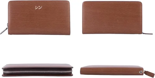 Vista 3 de SHINKO Cartera de cuero para mujer, tarjetero de cuero liso, cartera de mano para mujer, tarjetero de cuero con pulsera, Café mate, Versátil