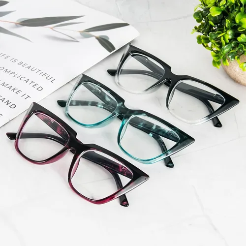 Vista 6 de Gafas de lectura de ojo de gato para mujer, de gran tamaño, bloqueo de luz azul, para lectura de computadora, paquete de 3 + 1.0